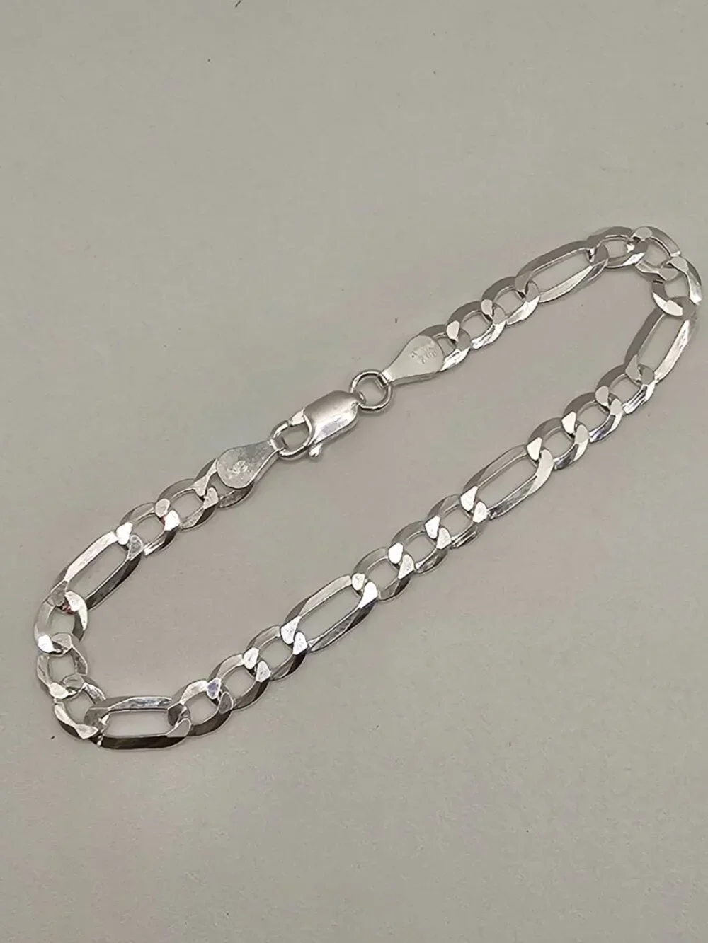 Sterling Silver 925 High Polished Figaro Bracelet 5.6mm 7 inches